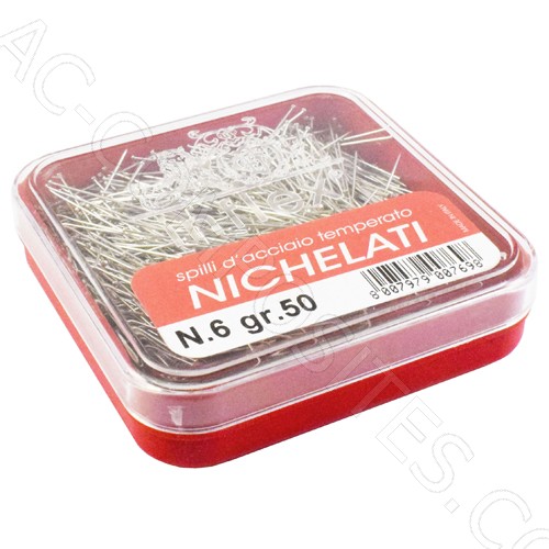 0.6x30mm - No. 6 - Nickel-Plated Steel Pins (50g) - Made in Italy