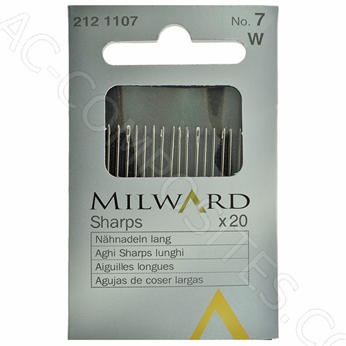 MILWARD 212 1107 | Hand Sewing Needles Sharps Long No. 7 – 0.69 x 37 mm (1/32" x 1 15/32") (Pack of 20)