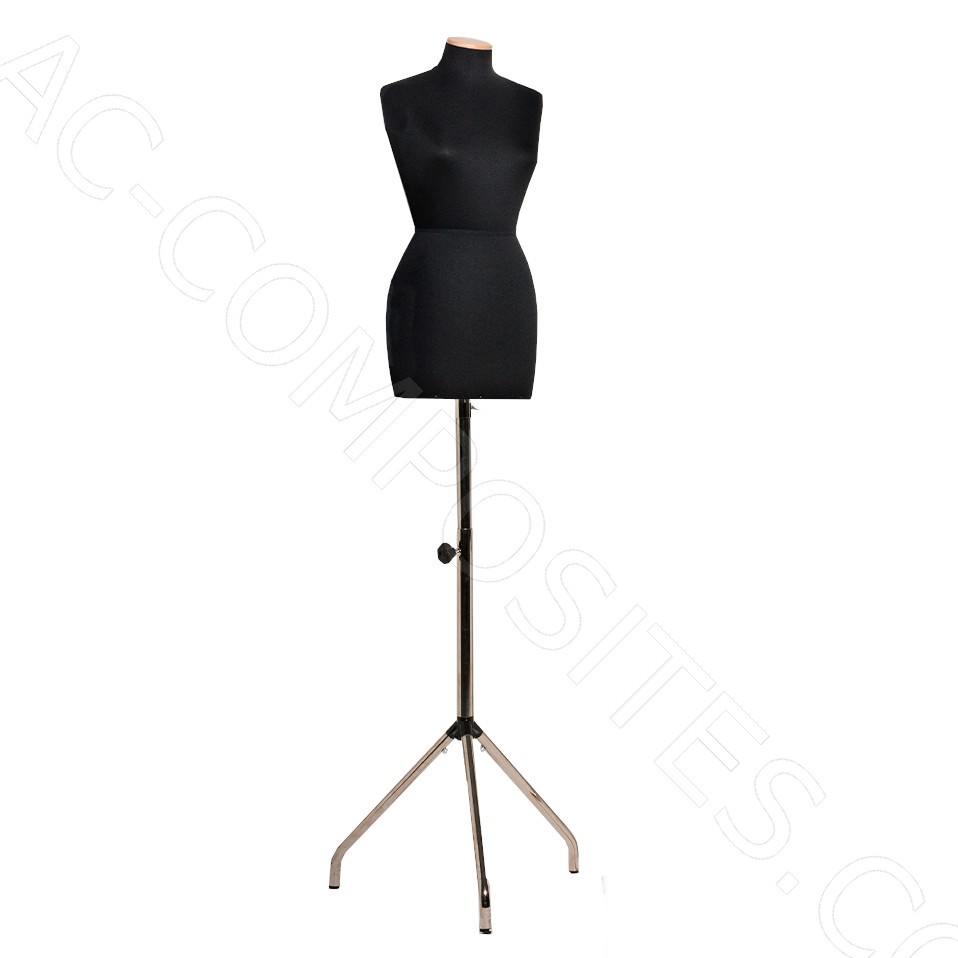 Black Female Mannequin Size 40 - Wood Cap - Adjustable Tripod Base