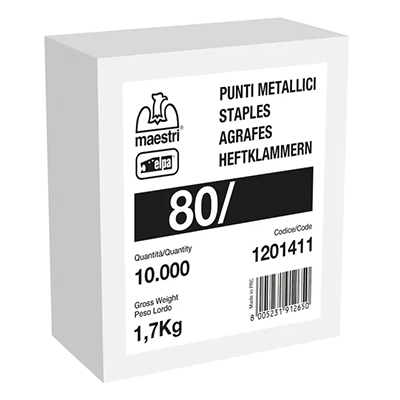 [28779] 80/16 MAESTRI | Grampos Metálicos Galvanizados para Grampeadores Manuais e Elétricos – 13x16mm (Embalagem com 10.000)