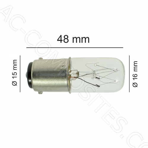 [211/H] Sewing Machine Bulb - Clear -  Push Type - T16x48 BA15D - 220 Volt - 15 Watt