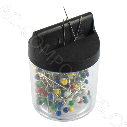 [B16] Colored Head Nickel Plated Steel Pins in Plastic Box. Assorted Colors.