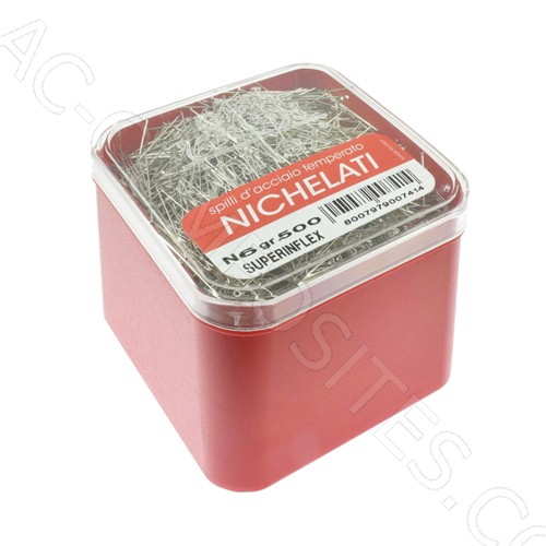 [B4/6A-FINE] 0.5x30mm - No. 6 - Nickel-Plated Steel Pins (500g) - Made in Italy