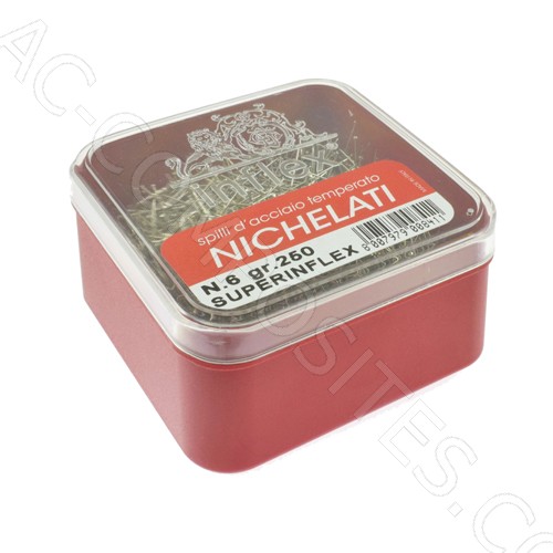 [B4/6B-FINE] 0.5x30mm - No. 6 - Nickel-Plated Steel Pins (250g) - Made in Italy