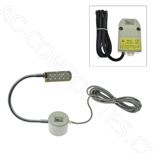 [251] 10 LED Light Sewing Machine Lamp 12 Volts, Magnetic Holder - External Transformer # DS-66M2