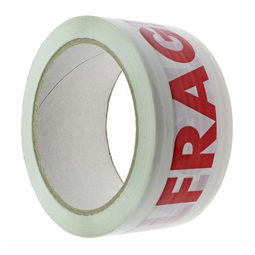 [28780] Bandă de Avertizare Albă Silențioasă cu Inscripția "FRAGILE" – PPL, 66m x 48mm