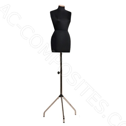 [A78/N40] Black Female Mannequin Size 40 - Wood Cap - Adjustable Tripod Base
