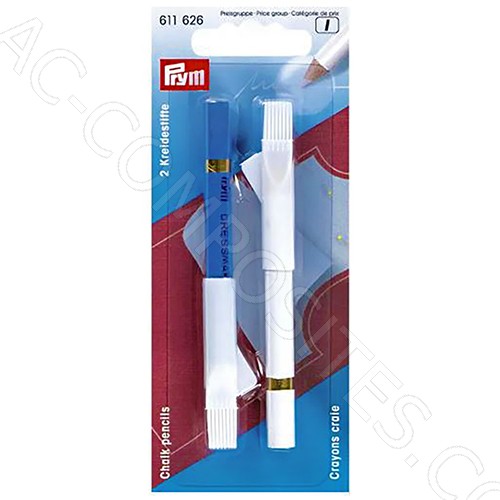 [28908] Lápis de Giz para Costura (Branco e Azul) com Pincel Apagador - Pacote com 2 PRYM # 611626