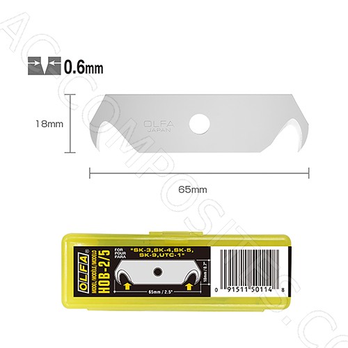 [B924/HOB-2] HOB-2/5 (OLFA) | Dual-Edge Hook Safety Blade (5 Pcs)